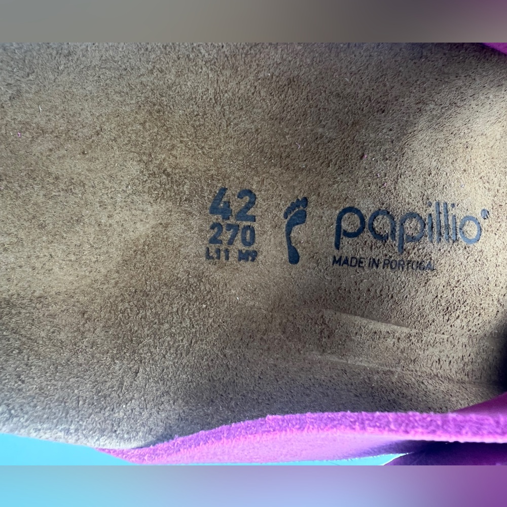 Papillio Birkenstock Arizona BigBuckle Fuschia Suede Platform Sandal SZ EU42 NEW - Picture 10 of 15